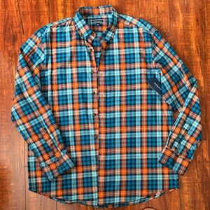 Club Room Men's Plaid Shirt in Blue and Orange